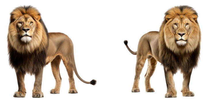 Standing lion isolated on transparent background, PNG, Set of