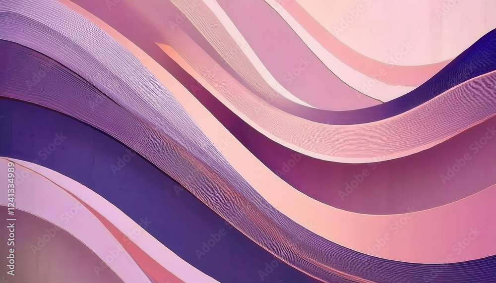 Poster abstract flowing paper layers in shades of pink and purple with intricate texture, perfect for moder