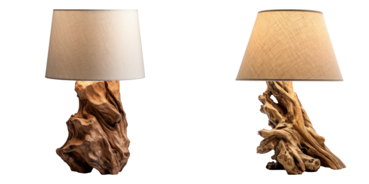 Tree style wooden lamp isolated on transparent background, PNG, Set of