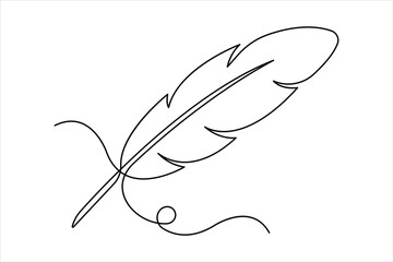 Bird feather continuous one line art drawing of outline vector illustration
