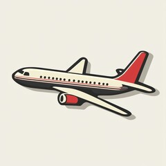 A stylized airplane illustration in a retro color scheme with a bold shadow effect.