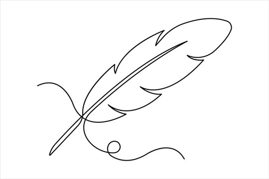 Bird feather continuous one line art drawing of outline vector illustration