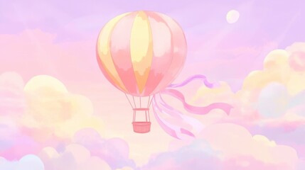 Fototapeta premium Pastel Skies and a Dreamy Hot Air Balloon: A Whimsical Sky Scenery