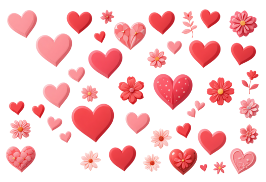 valentine hearts set transparent background