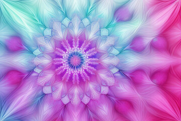 Obraz premium Abstract elegant fractal mandala pattern with intricate details in pink, purple, and teal tones