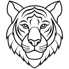 Sleek Tiger Head in Simple Line Art