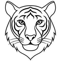 Sleek Tiger Head in Simple Line Art