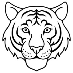 Sleek Tiger Head in Simple Line Art