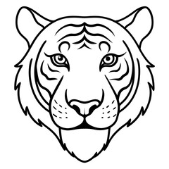 Sleek Tiger Head in Simple Line Art