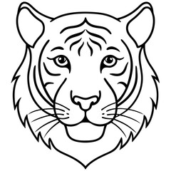 Sleek Tiger Head in Simple Line Art