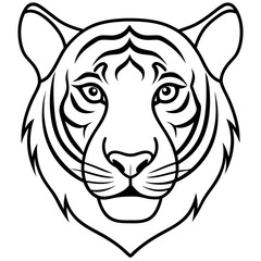 Sleek Tiger Head in Simple Line Art