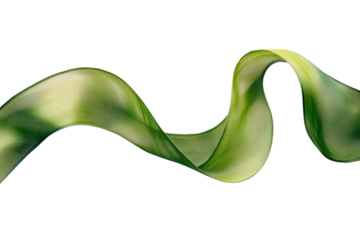 A beautifully twisted green silk ribbon creating an elegant shape, isolated on a transparent background