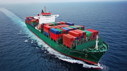 Aerial view container cargo maritime ship freight shipping by container cargo ship, Global business import export commercial trade logistic container cargo freight shipping.