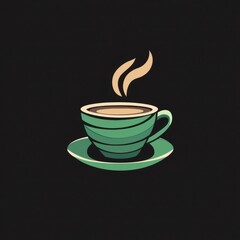 Obraz premium Artistic digital illustration of a green coffee cup with steam, set against a dark background.