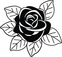 Black and white rose silhouette vector on white background. 