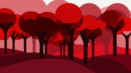 Naklejka premium Stunning Red Forest Landscape: A Vibrant Abstract Autumn Scene