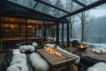 Cozy winter retreat with a stunning view Fire candles and sheepskin throws create the ultimate ambiance