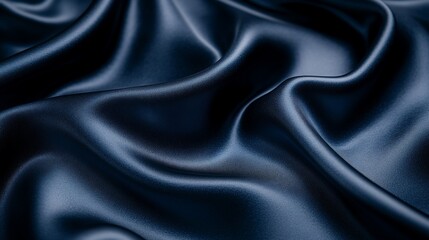 Obraz premium Dark blue silk fabric texture, elegant waves, close-up shot, background blur, design