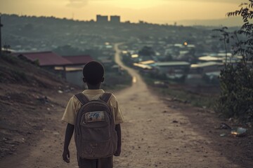 Child walking home from school in a developing country.