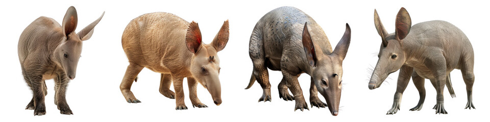 Naklejka premium Aardvark mammals isolated on transparent background, PNG, Set of