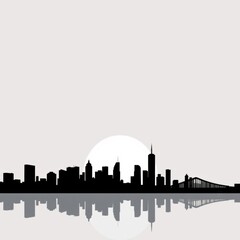 Naklejka premium Mosque under crescent moon and starry sky silhouetted skyline cityscape architecture illustration building city vector