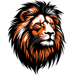 Obraz premium A cartoon illustration of a lion with a majestic mane. The lion's mane is depicted in vibrant shades of orange and brown, making it visually striking.