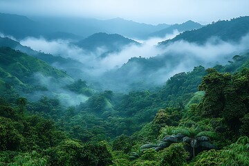 Misty Mountains Cloaked In Lush Tropical Rainforest