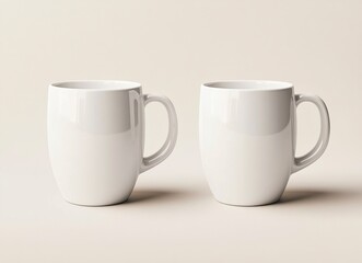 Fototapeta premium Two white coffee mugs mockup, one on the left and another mug on the right side of the picture, isolated on a background, stock photo.