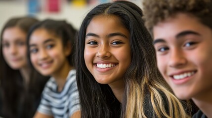 Obraz premium Diverse Students Smiling in Inclusive Classroom Setting