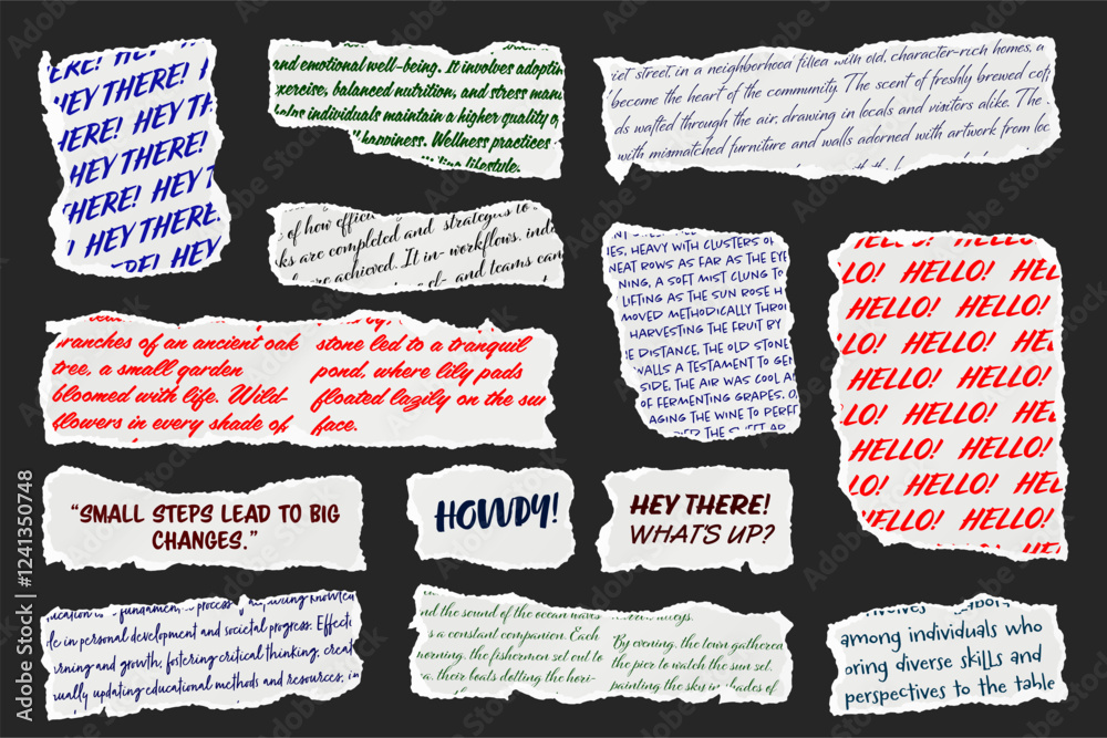 Canvas Prints ripped paper strips with handwritten text. realistic crumpled paper scraps with torn edges. shreds o