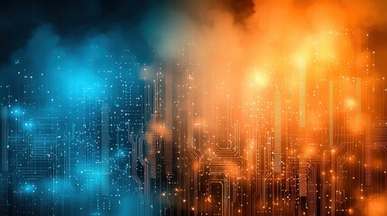 Fototapeta premium Abstract Technology Background Digital Circuit Board Design Orange Blue Hues