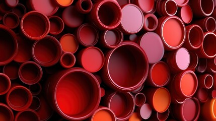 Abstract composition of red circular shapes representing blood cells and fluid dynamics