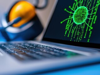 Digital creative piece of a virus over computer keyboard background