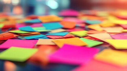 Obraz premium Colorful Sticky Notes Scattered on a Surface
