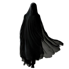 Naklejka premium A dark, flowing figure draped in a long garment, suggesting mystery and ethereality.