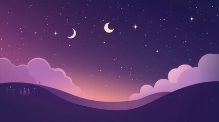 Serene Night Landscape with Stars and Soft Purple Hues