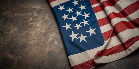 Fototapeta premium American flag draped elegantly on a textured surface, showcasing vibrant colors and distinct patterns