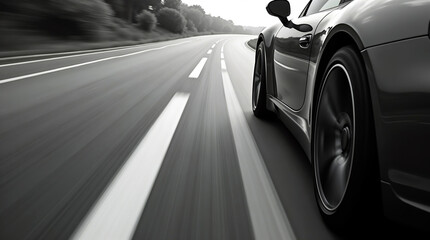 Obraz premium Black sports car on a wide open road