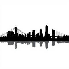 A silhouette of a city skyline with tall buildings and a sunburst silhouetted skyline cityscape architecture illustration building city vector