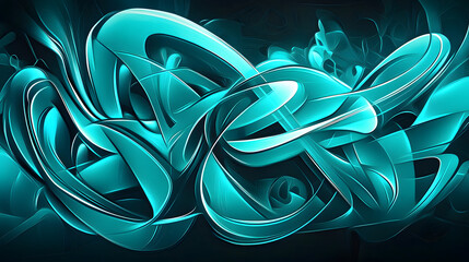 A turquoise neon glow design featuring abstract lines and shapes, creating a vibrant and energetic visual element.