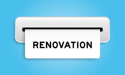 White coupon banner with word renovation from machine on blue color background