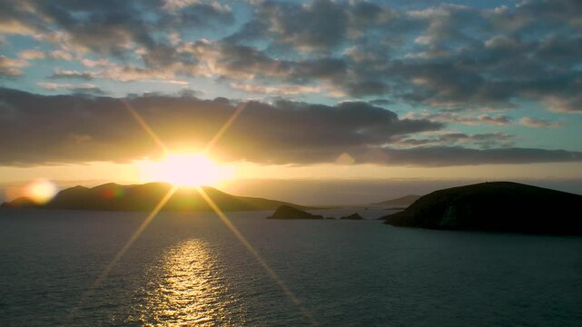 Sunset at the Blasket Islands on Dingle Peninsula seen from the Slae Head drive, Co.Kerry, Ireland