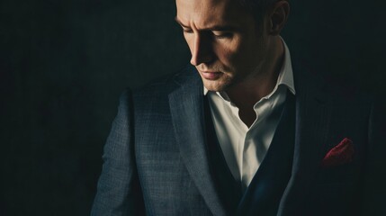 elegant man in formal attire with dark blazer and white shirt posing against a dark textured background showcasing sophistication and style