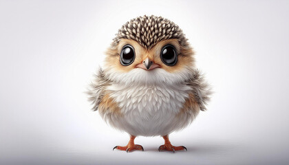 Fototapeta premium a cute little bird with big eyes stands on a white background