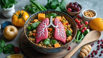 Fototapeta premium Colorful Plant-Based Meal Representing Healthy Lungs and Nutrition