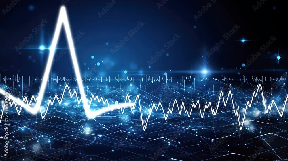 Poster exploring the intricate design of sound waves and frequencies displayed through vibrant, dynamic vis