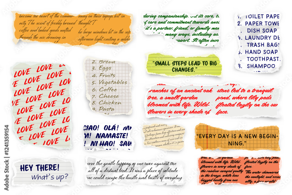 Canvas Prints ripped paper strips with handwritten text. realistic crumpled paper scraps with torn edges. shreds o