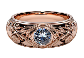 PNG Luxurious Gold Diamond Ring with Floral Design, transparent background