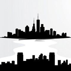 Obraz premium A vibrant skyline silhouette against a colorful starry sky blending urban architecture with cosmic beauty silhouetted skyline cityscape architecture illustration building city vector