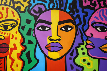 African American woman drawing with thick lines, vibrant colors